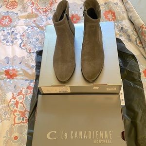 Grey suede zip-up booties